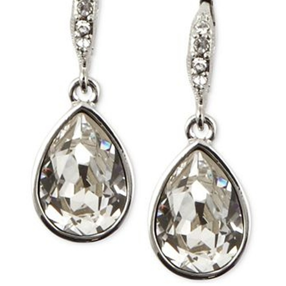 Givenchy Silver Crystal Teardrop Earrings New
