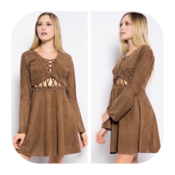 Faux Suede Lace-up Dress - Picture 1 of 3