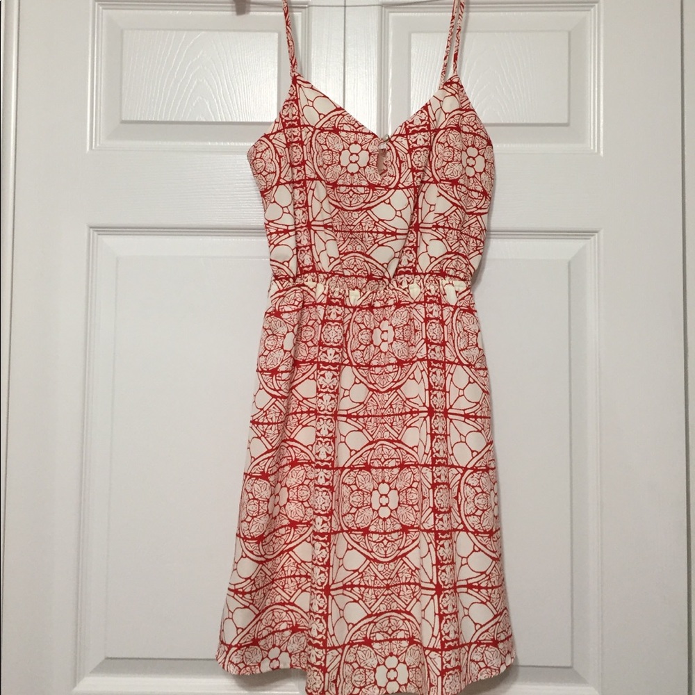 Red and white polyester dress