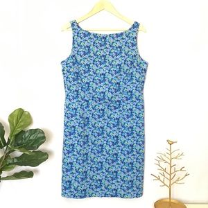 EXPRESS | Blue Floral Shift Cotton Dress 13 / 14