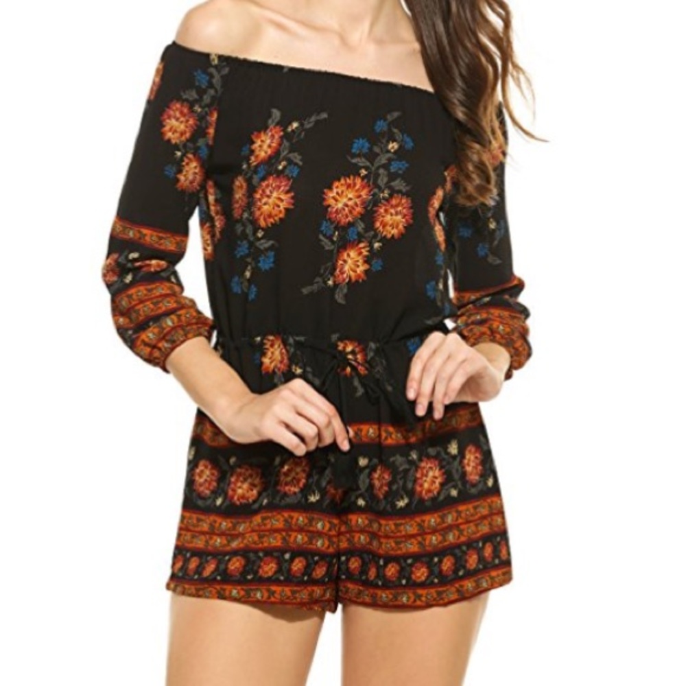 Off the shoulder/ long sleeve/ floral romper