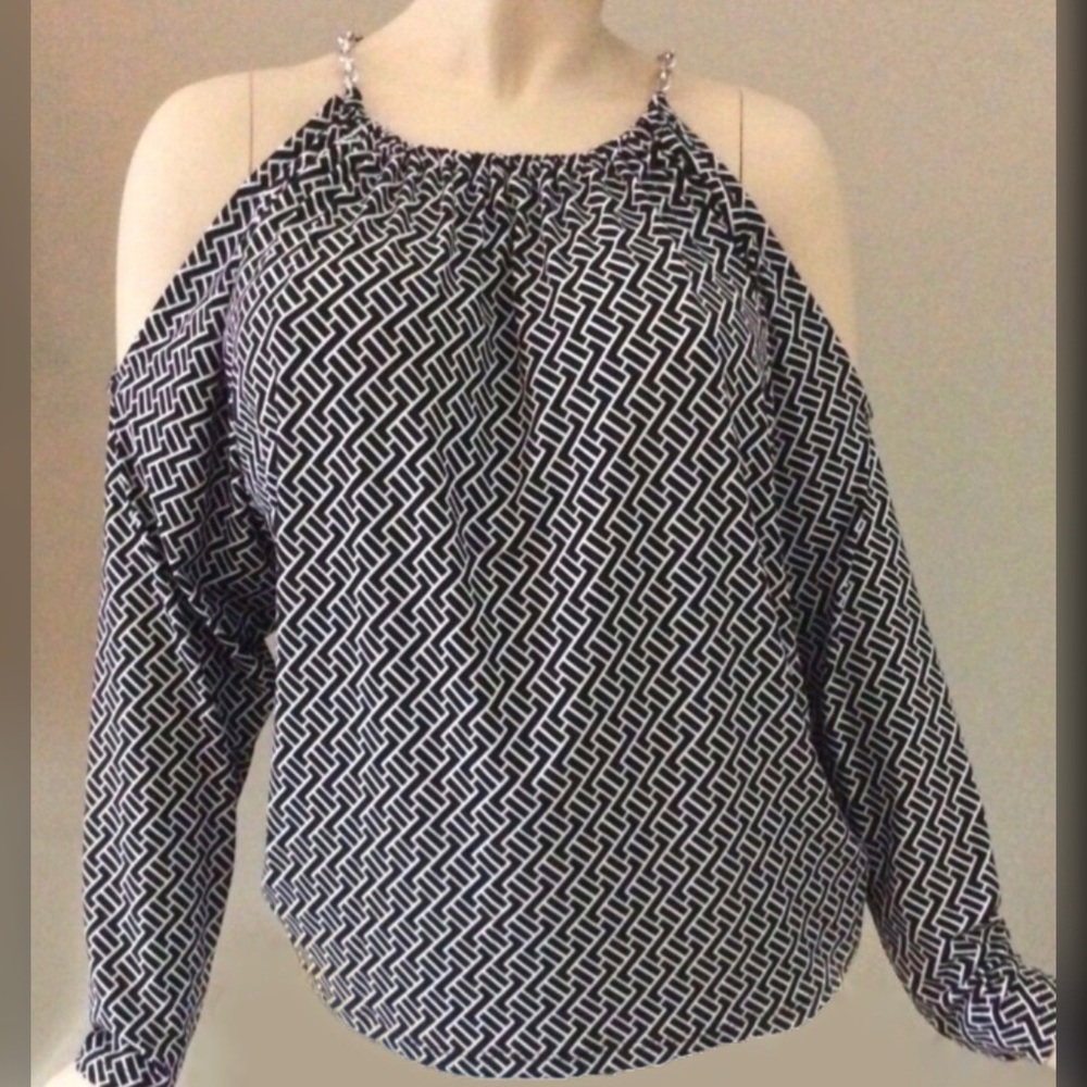 NWT Michael Kors Geometric Cold-Shoulder Blouse
