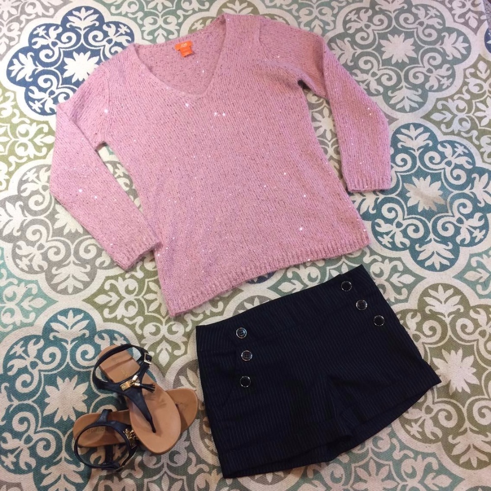 Joe Fresh Women's V Neck Pink Sequin Sweater