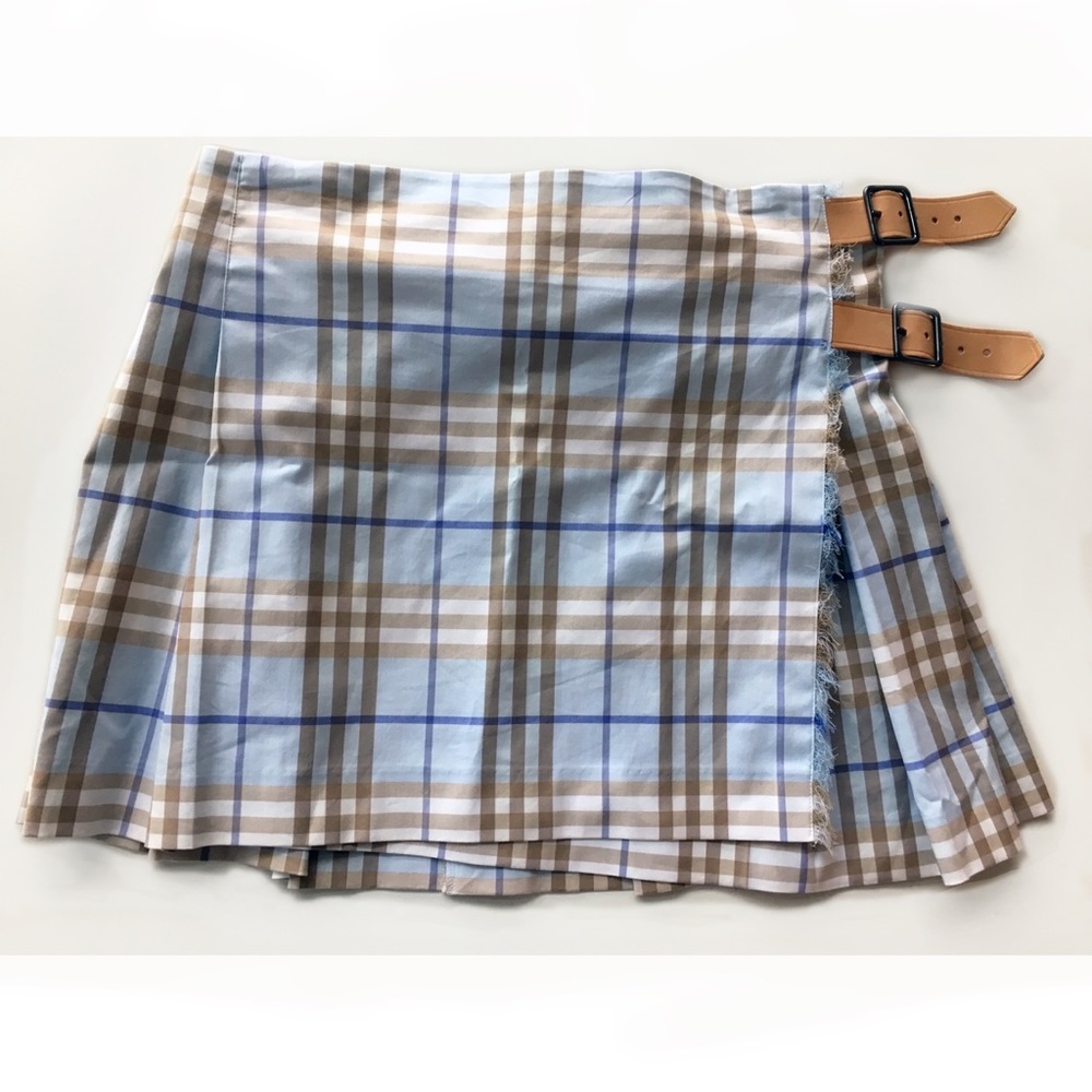 Burberry Baby Blue Nova Plaid Pleated Mini Skirt