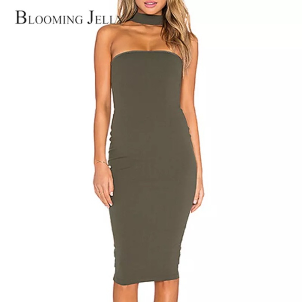 Olive green choker dress