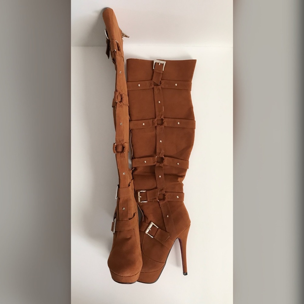 NWOB Camel over the knee faux suede boots.