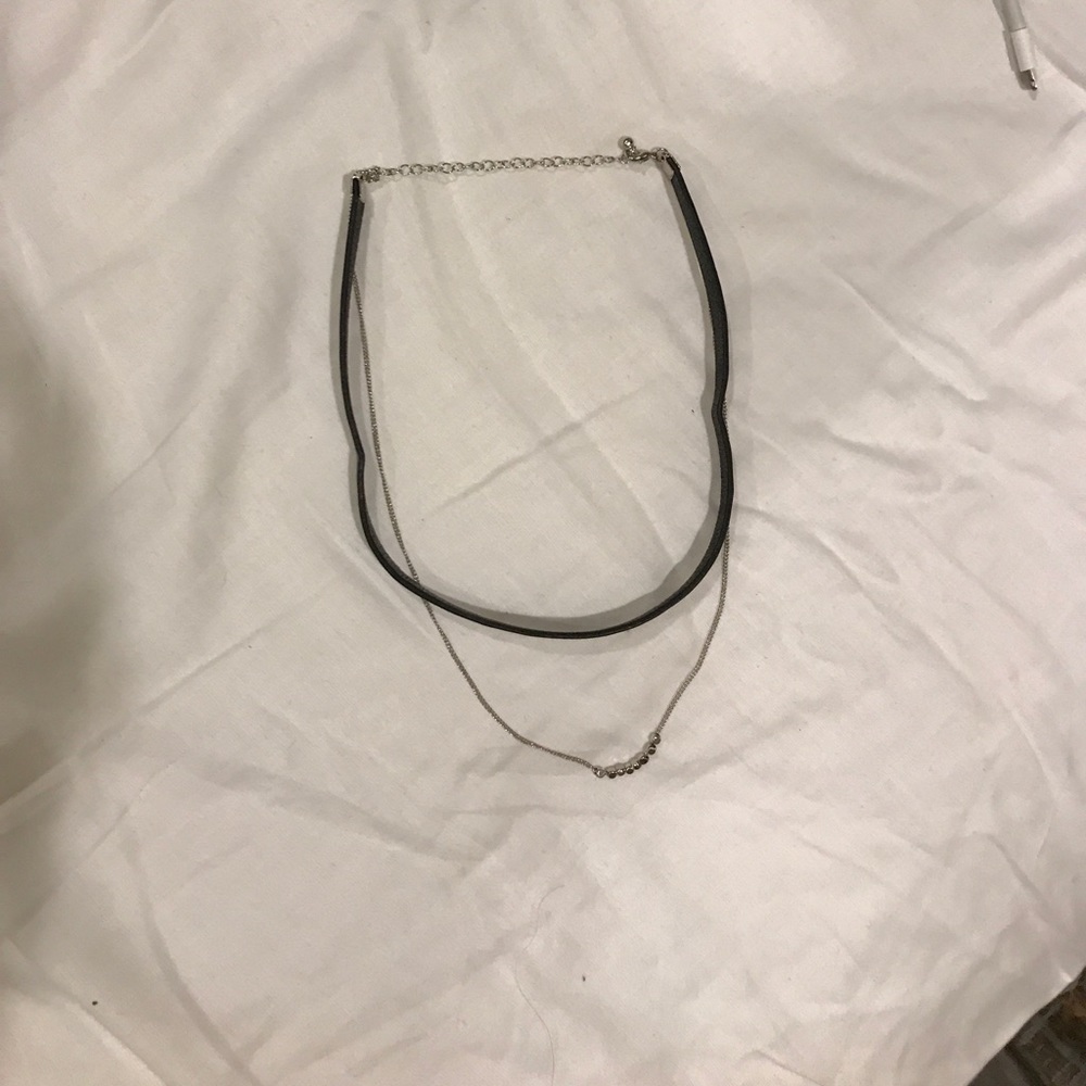 Faux leather choker with silver chain