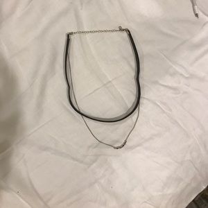 Faux leather choker with silver chain