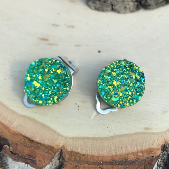 Green Druzy Clip On Earrings 🌸3 for $18🌸 - Picture 2 of 6