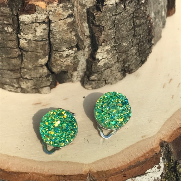Green Druzy Clip On Earrings 🌸3 for $18🌸 - Picture 3 of 6