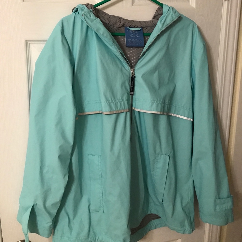 Mint blue rain jacket