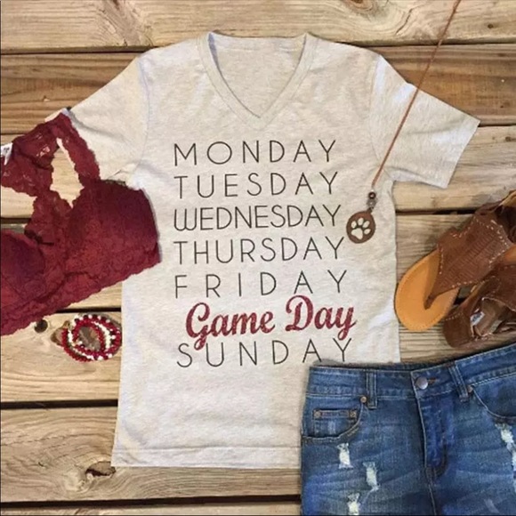 Tops - NEW Days of the Week Gameday Graphic V-Neck Tee