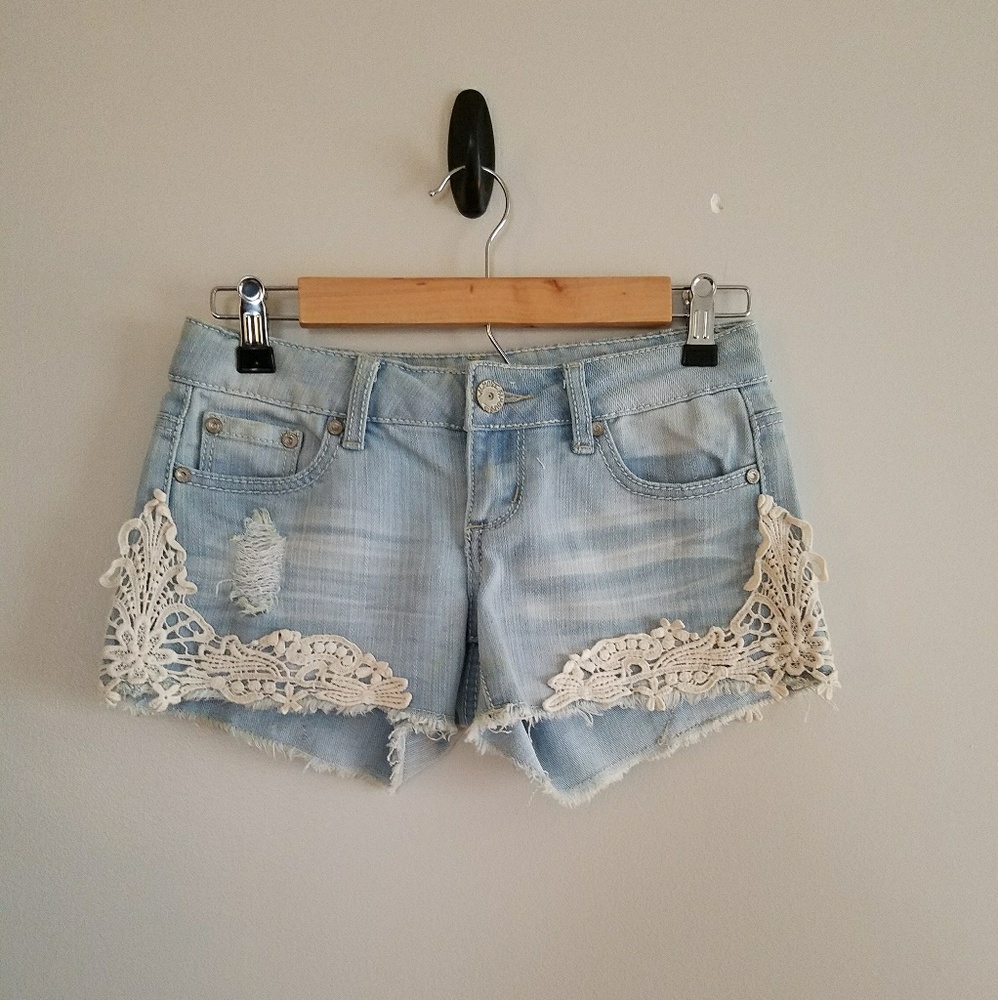 Crochet Detail Denim Shorts