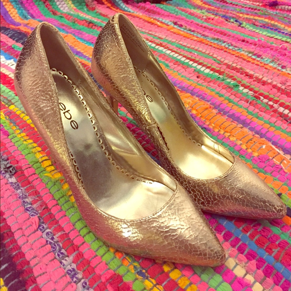bebe gold leather heels size 6