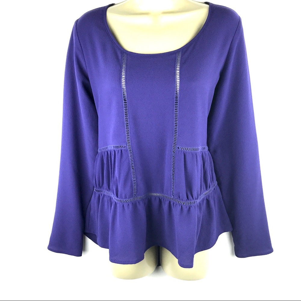 Harlowe & Graham Tiered Ruffle Hi-Lo Cutout Blouse