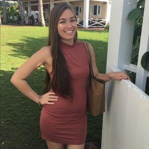 Rust ribbed fitting body con dress