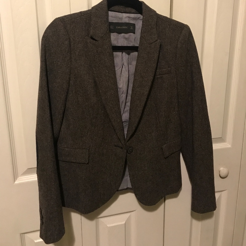 Zara blazer with elbow patches for women.