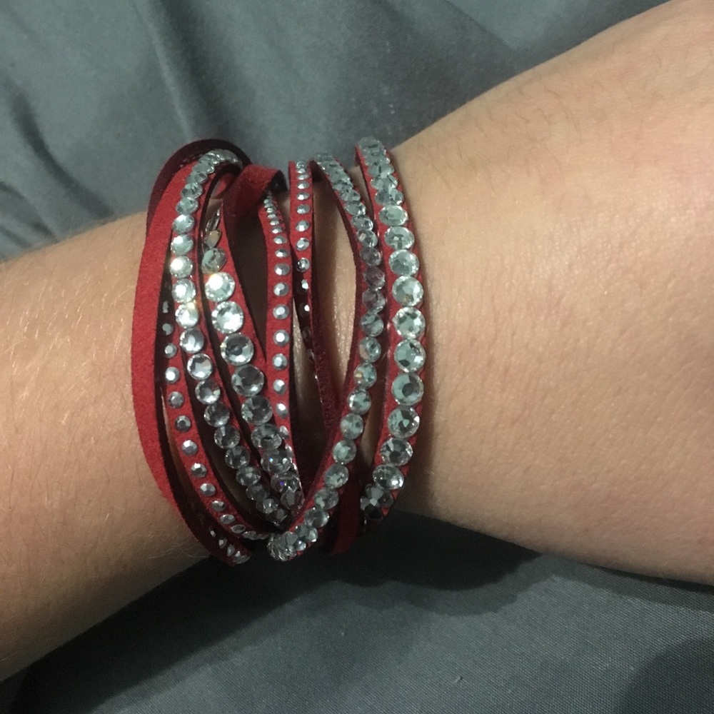 Red band rhinestone wrap bracelet