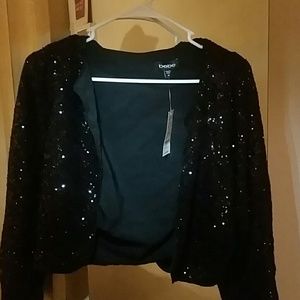 bebe black sequin cropped jacket/shrug