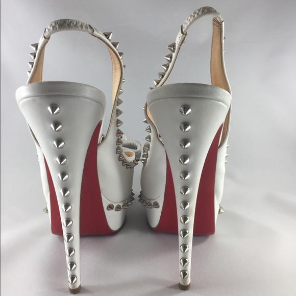 Woman's Louboutin White Spiked Bow Slingbacks - Picture 2 of 6