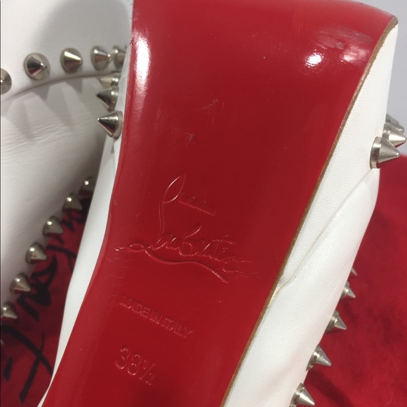 Woman's Louboutin White Spiked Bow Slingbacks - Picture 4 of 6