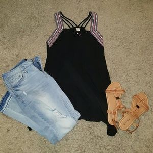 Cute Sleeveless Black Top with unique decal