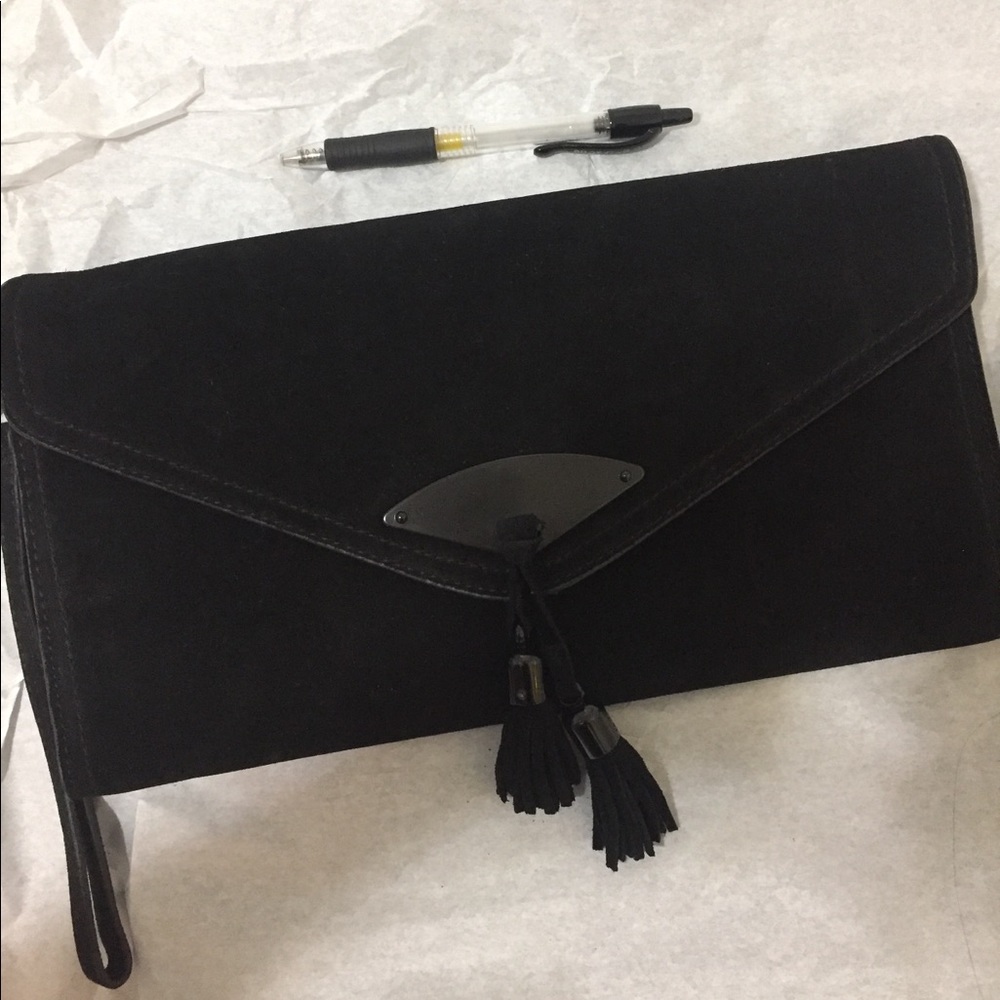 WHBM Black Suede Tassel Clutch