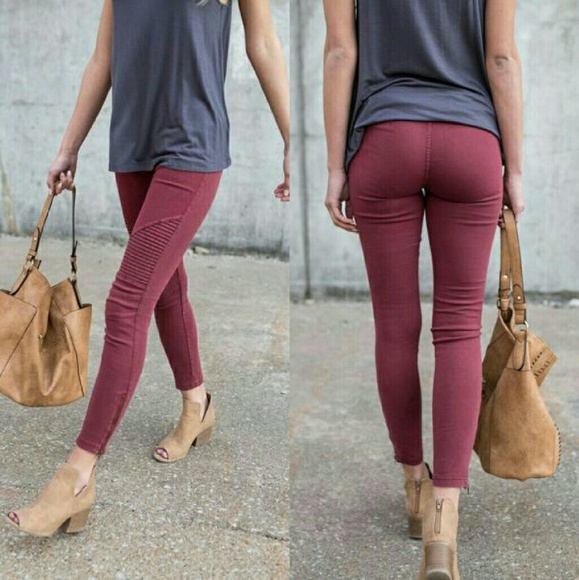 - Last - Burgundy Moto Jegging with Ankle Zipper - Picture 3 of 3