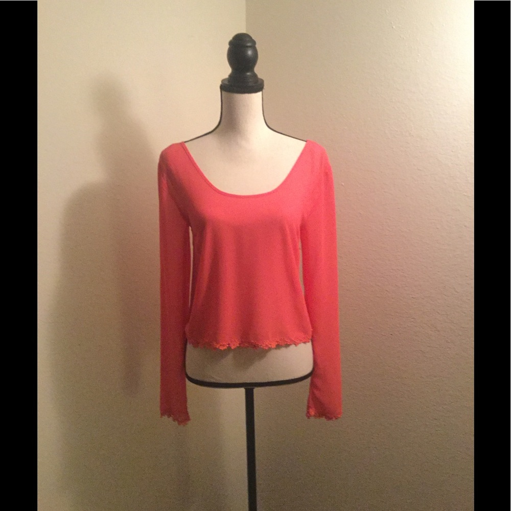 🌸 Charlotte Russe Super Feminine Coral Sheer Top