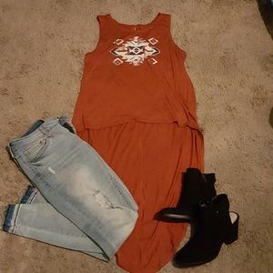 New High Low Brown-Orange Top