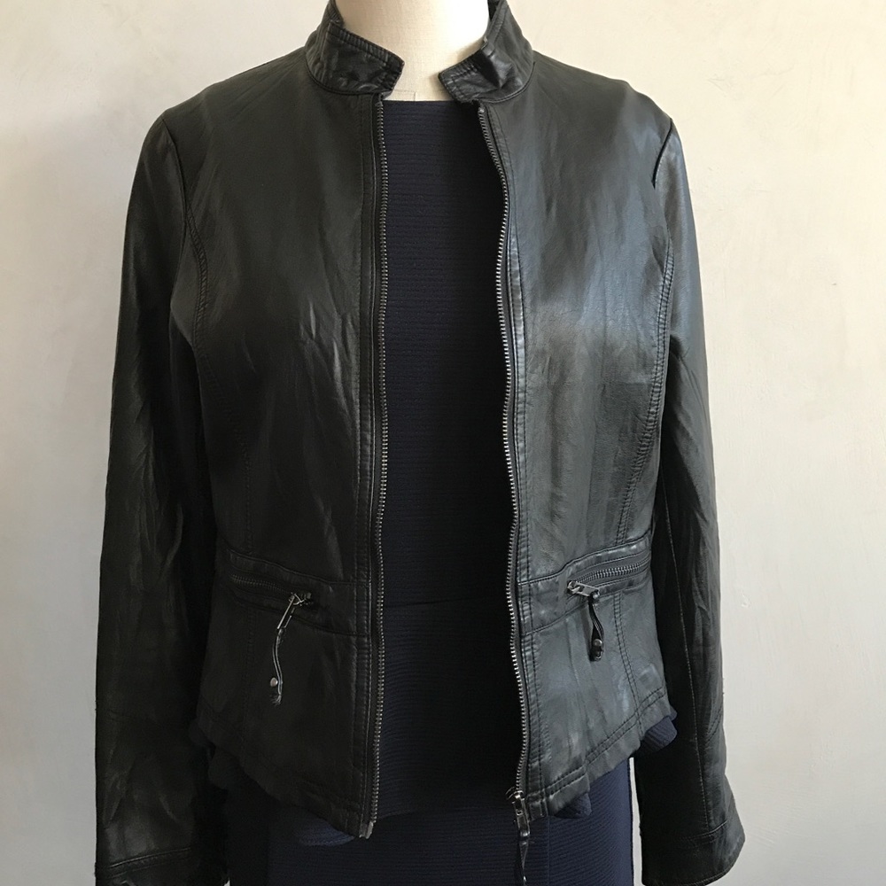 Faux leather zip-up jacket