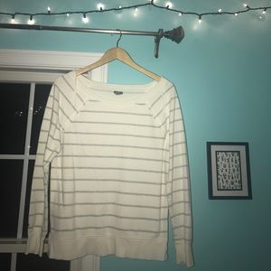 AERIE Off-White, Gray Glitter-Striped Sweater - M