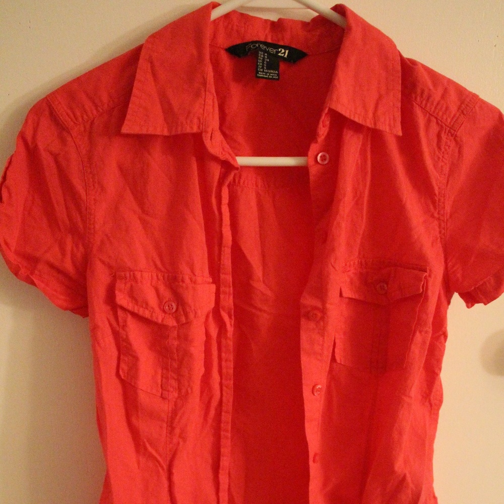 Forever 21 Short Sleeve Button Up Top