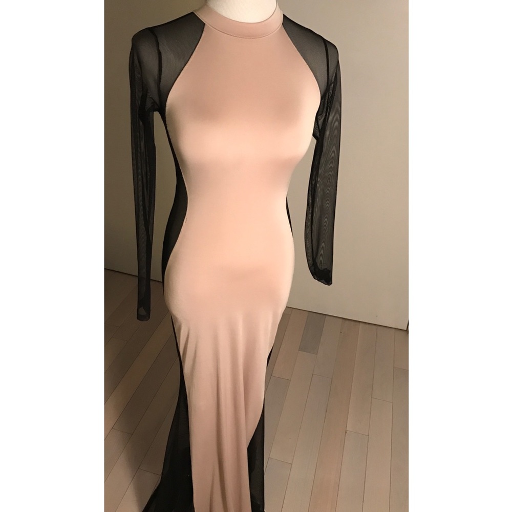 Longsleeve maxi dress with mesh panels