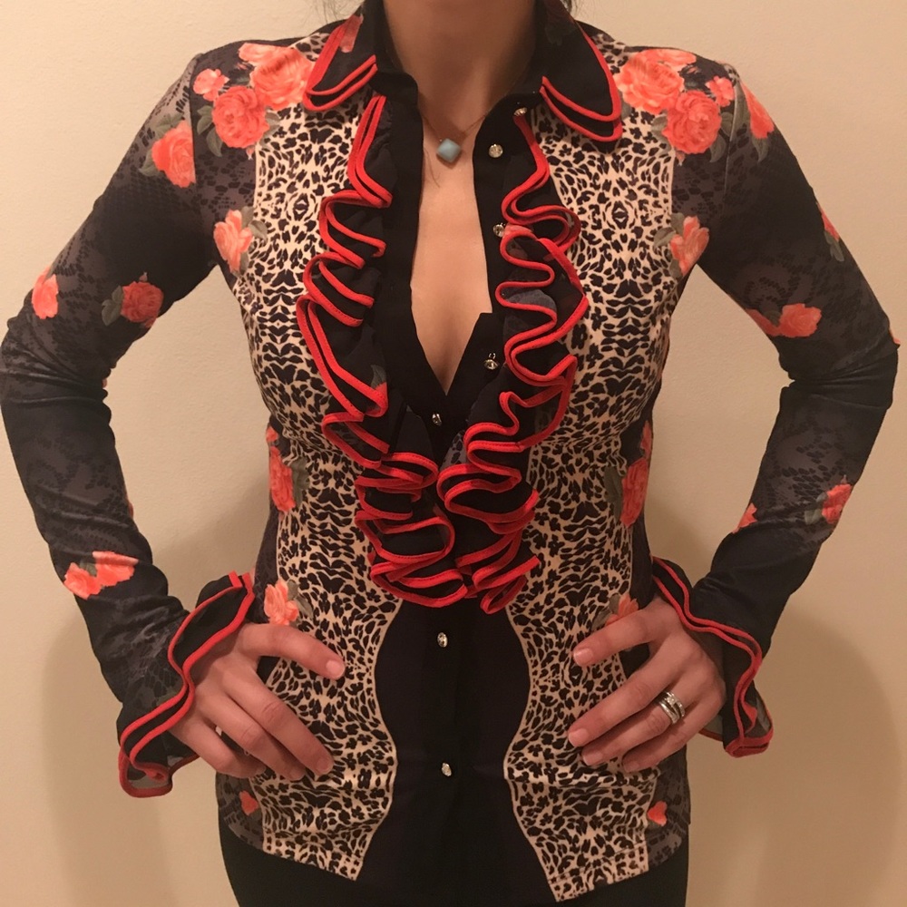 Rose cheetah ruffle blouse
