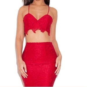 House of CB "Fiore" Red Lace Two Piece Set NWT