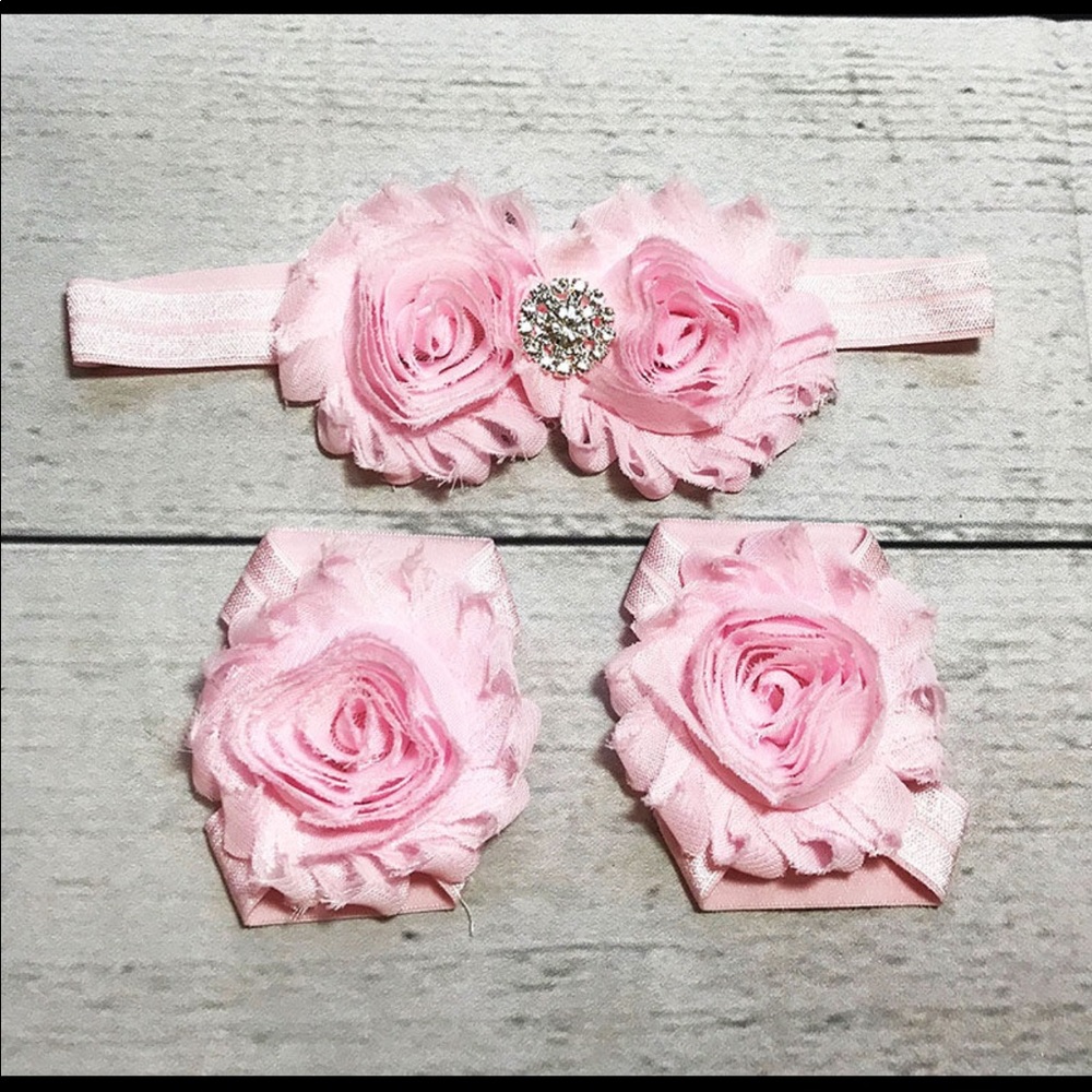 Pink Bling Headband and Barefoot Sandals Set