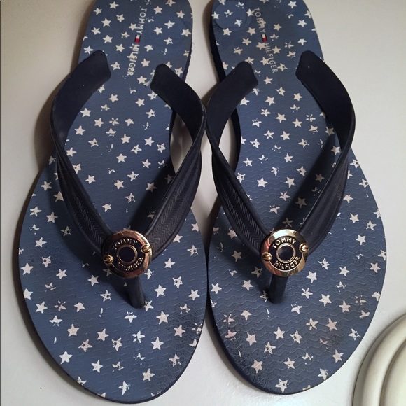 Tommy Hilfiger signature navy flip flops - Picture 2 of 4