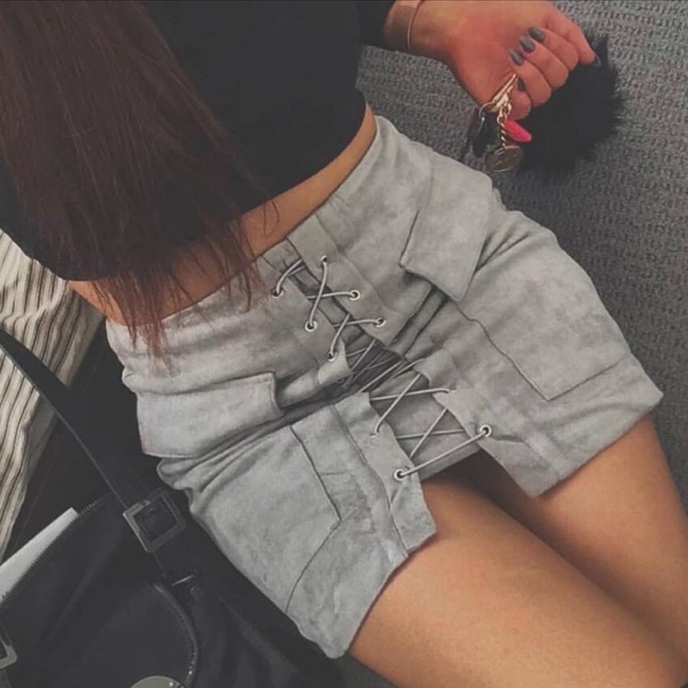 High Waisted Lace Up Skirt