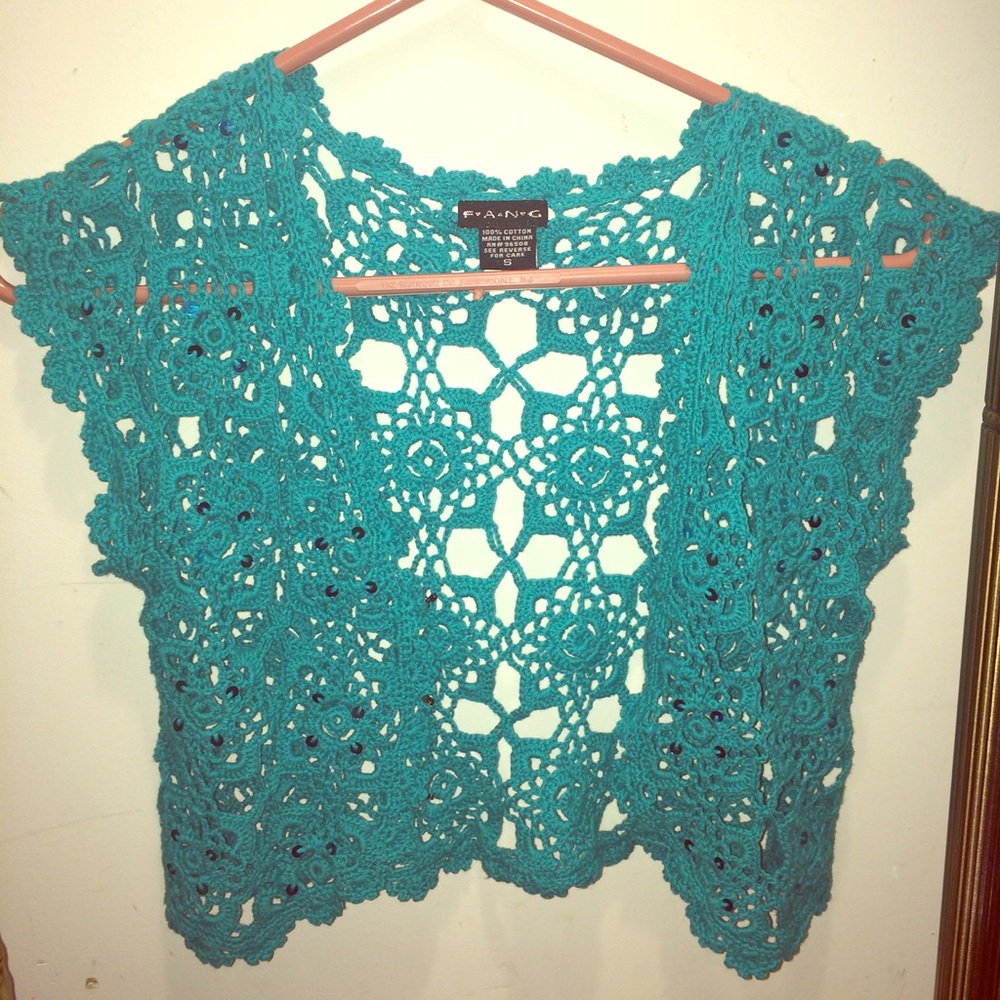 Turquoise crocheted top