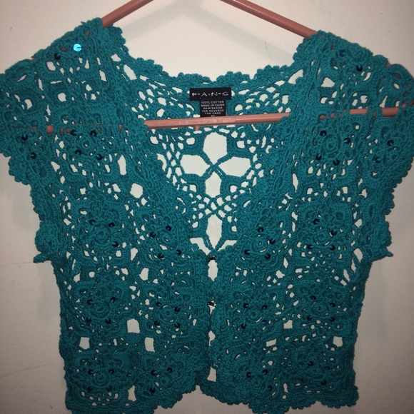 Turquoise crocheted top - Picture 5 of 7