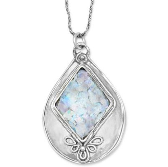 TEXTURED PEAR ANCIENT ROMAN GLASS NECKLACE - Picture 1 of 2