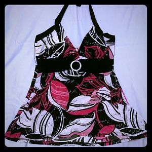 Black/Pink Flow Halter Top