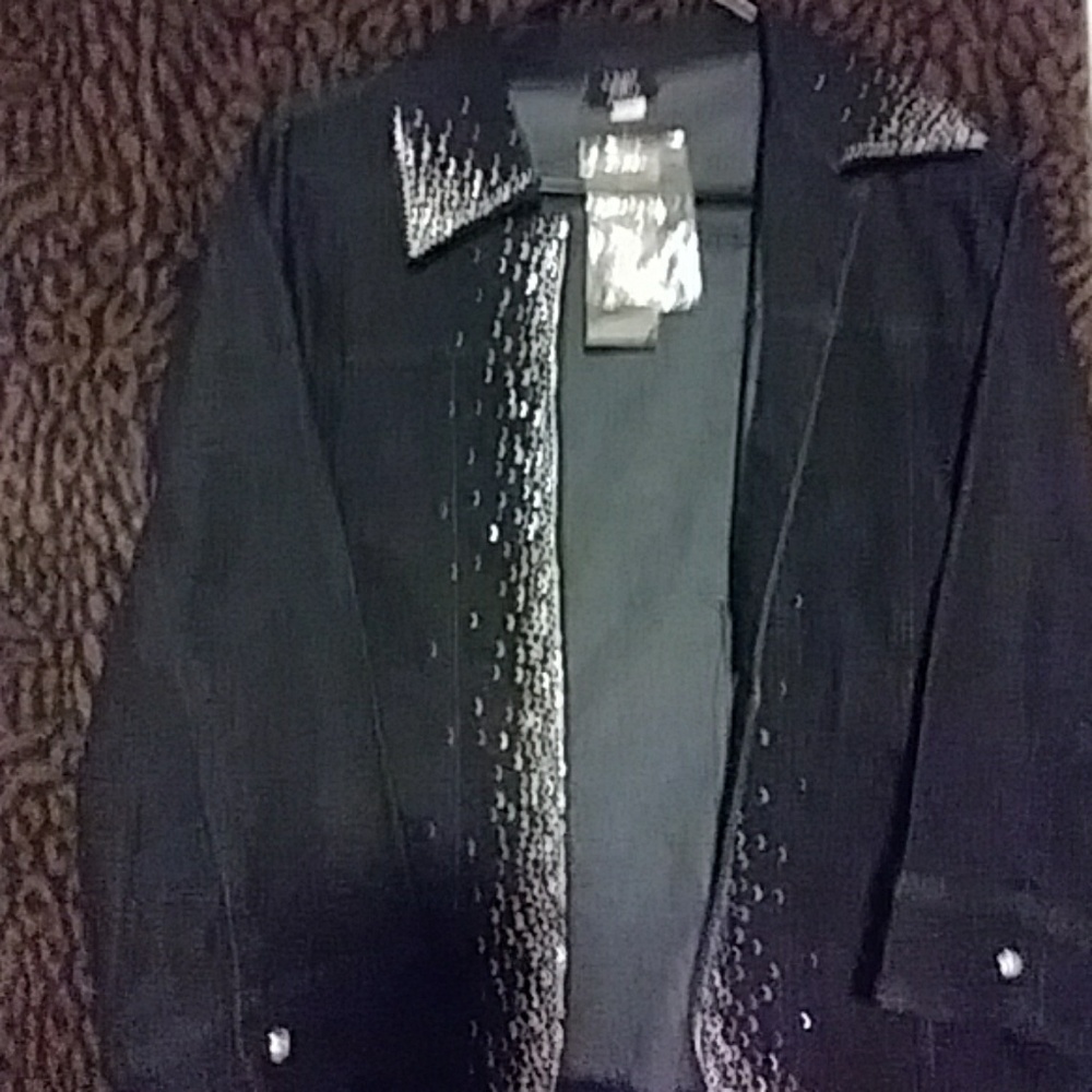 Black denim jacket with diamond stomes