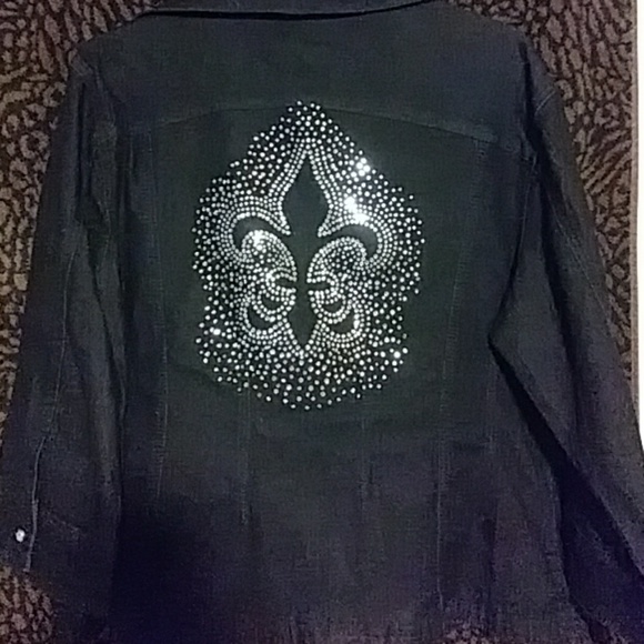 Black denim jacket with diamond stomes - Picture 2 of 2