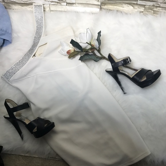 white wedding dress mini crystal party one shoulde - Picture 5 of 5