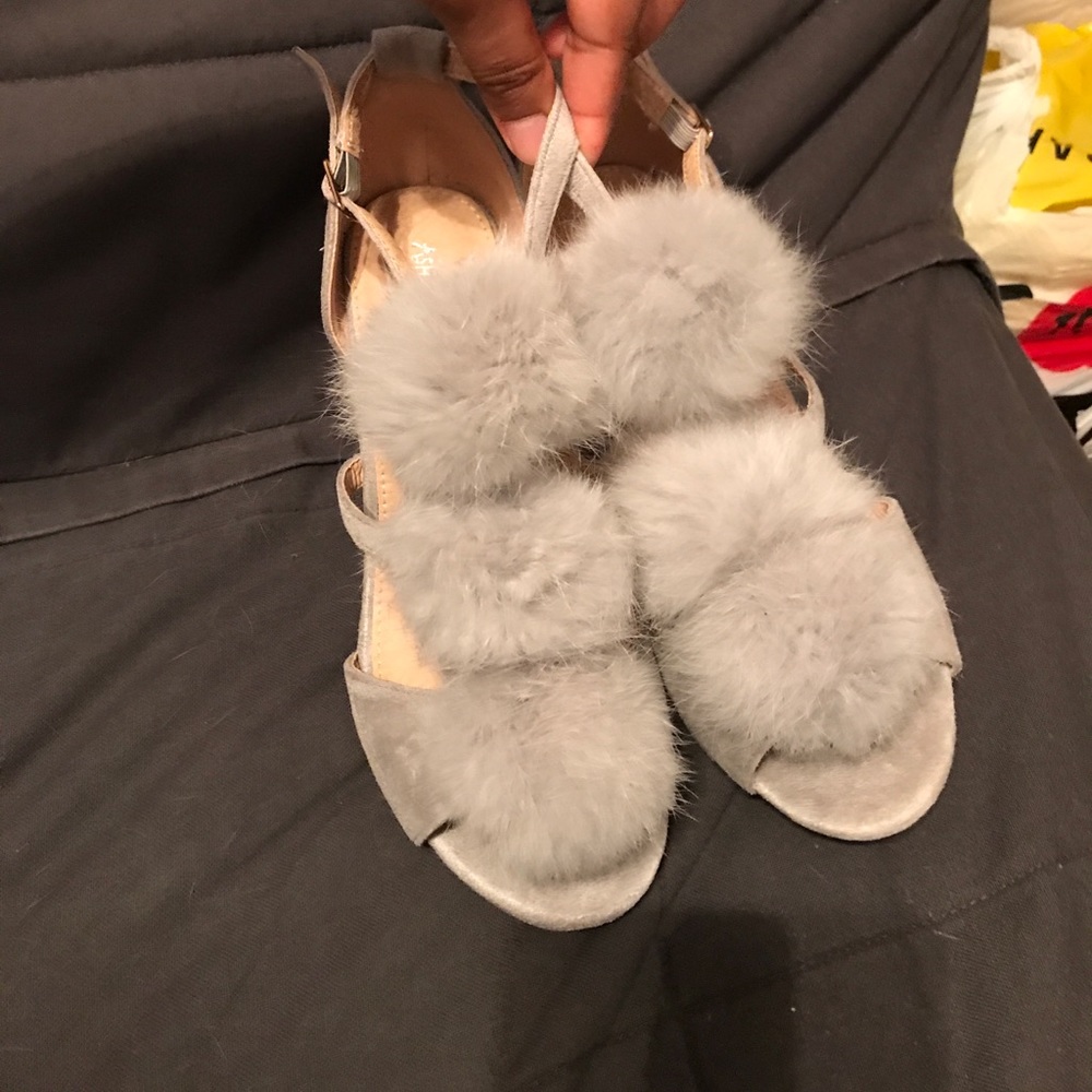 Grey Pom Pom heels