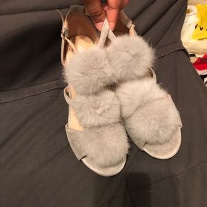 Grey Pom Pom heels
