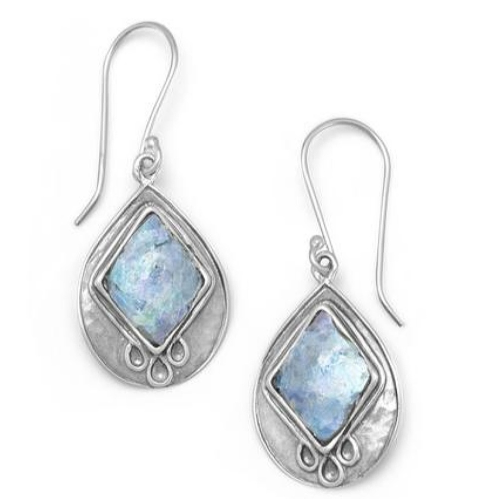 TEXTURED PEAR ANCIENT ROMAN GLASS EARRINGS