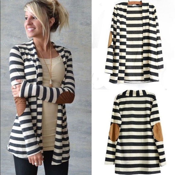 Last One! Striped Cardigan with Elbow Patches - Picture 2 of 4